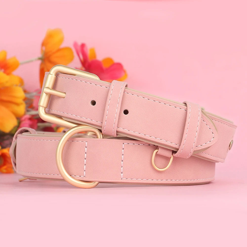 Soft Padded Dog Collar Leash Set PU Leather Pet Dog Collars Necklace With Walking Lead Rope Adjustable For Small Medium Dogs Pug Beauty World Shop