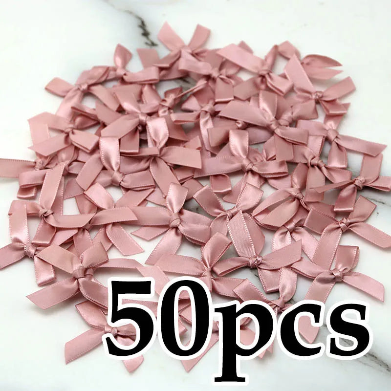 (50 Pcs) 4*4cm Colourful Ribbon Bows Small Size Polyester Satin Ribbon Bow Flower DIY Craft Decoration Beauty World Shop
