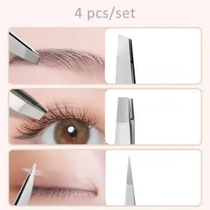 Ouriner Eyebrow Tweezers Set 4 Pcs Stainless Steel Eyebrow Forceps Professional Beauty Tool Set For Facial Hair Inward Growing Beauty Fashion