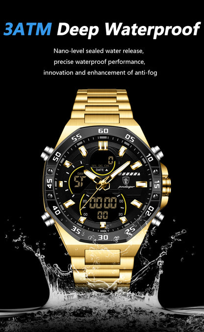 POEDAGAR Top Men Clock LED Luminous Waterproof Week Date Military Man Wristwatch Electronic Stainless Steel Quartz Men's Watches Beauty World Shop