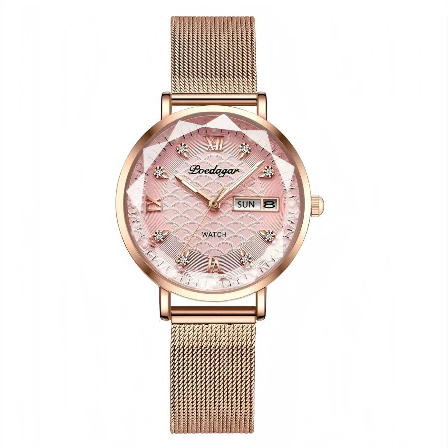 POEDAGAR Top Elegant Women's Watches Stainless Steel Date Week Woman Watch Waterproof Luminous Fashion Ladies Watch Quartz Reloj Beauty World Shop