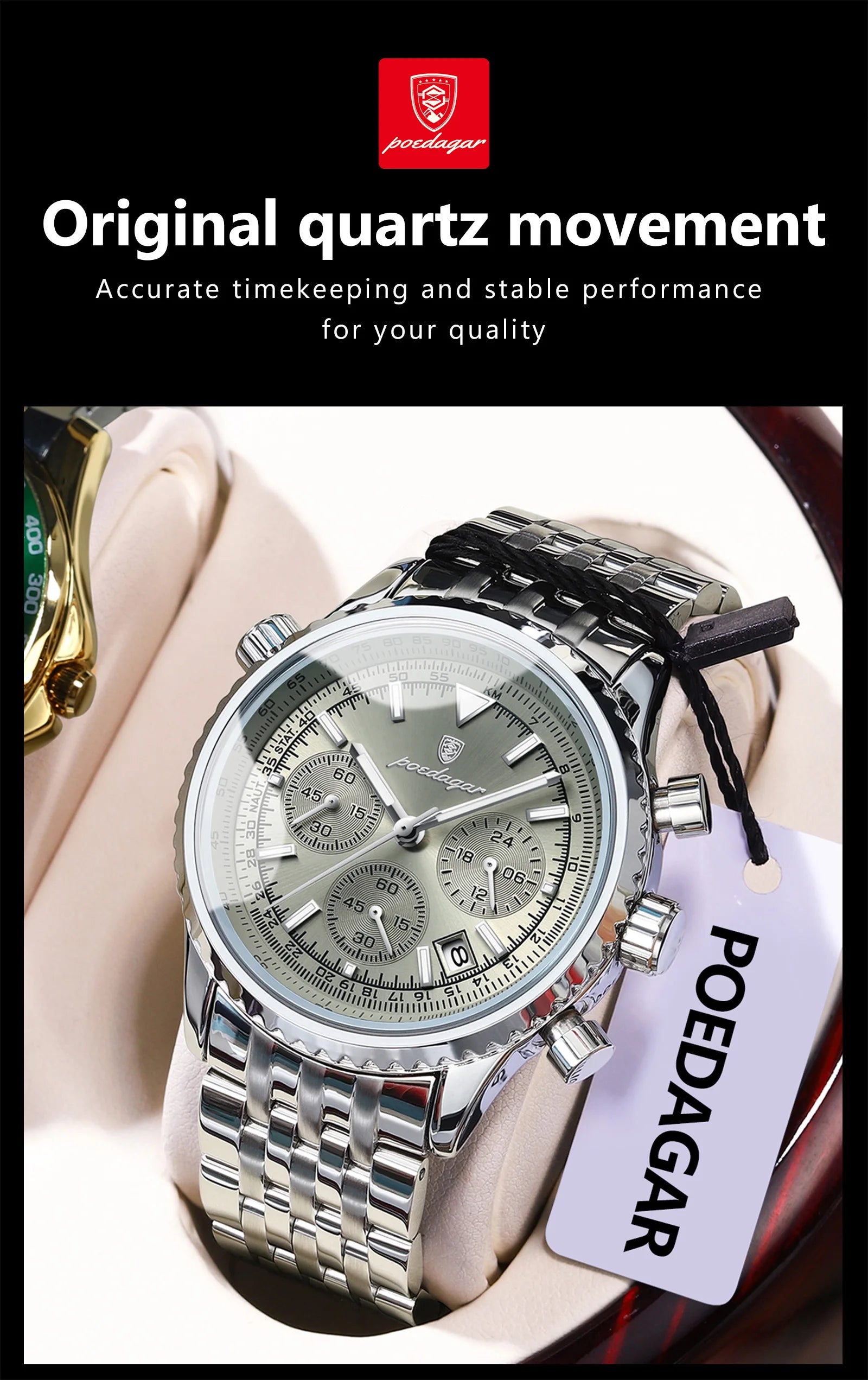 POEDAGAR Luxury Fashion Men Watch Stainless Steel Waterproof Luminous Quartz Male Clock Date Chronograph Military Men's Watches Beauty World Shop