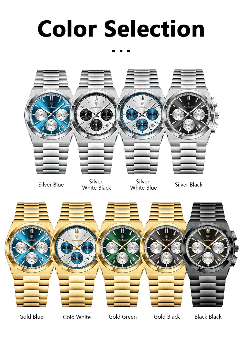 POEDAGAR Fashion Man Watches Chronograph Date Stainless Steel Casual Men Wristwatch Waterproof Luminous Men's Quartz Watch Reloj Beauty World Shop