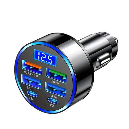 300W PD Car Charger QC3.1 Fast Charge 4USB+2PD ports Car Cigarette Lighter Plug Car Charger Flash Charge with Digital Display Beauty Trend Shop