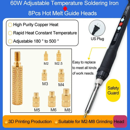 M2 M3 M4 M5 M6 Threaded Heat Set Insert Tool for 3D Printing Components Loptop Plastic Part Soldering Iron Tip Brass Knurled Nut Beauty World Shop