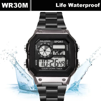 MAYZHISU Classic Men's Digital Watches Luxury Stainless Steel Strap Sport Watches Men Military Clock LED Sport Wristwatch Beauty World Shop