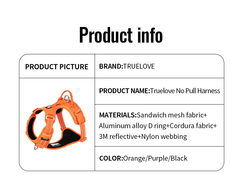TRUE LOVE Pet Harness No Pull Nylon Reflective Dog Harness Adjustable Comfortable Control Step-in Brilliant Truelove TLH5654 Beauty World Shop