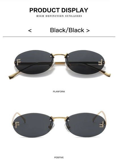 Fashion Rimless Sunglasses Women UV400 Oval Elegant Diamond F Sun Glasses Retro Eyewear Beauty World Shop