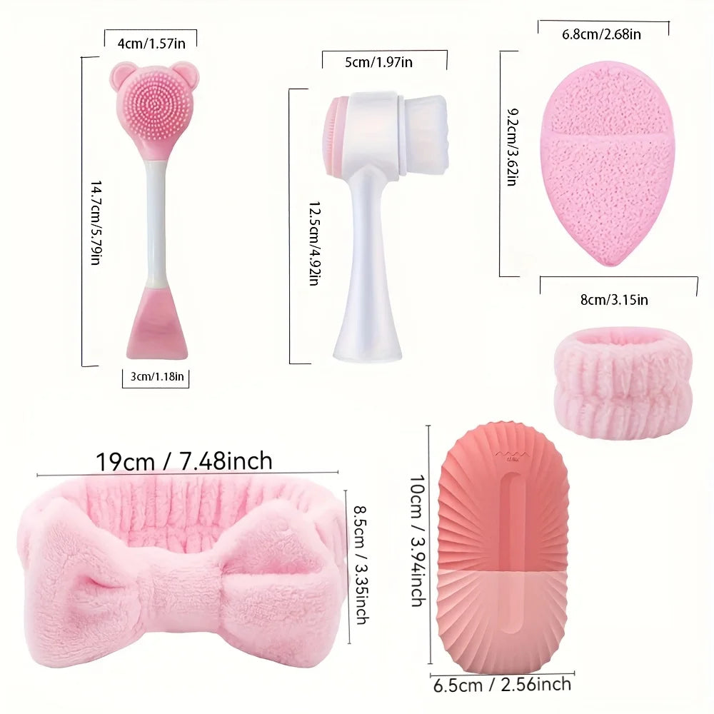 8-piece silicone skincare set with ice roller and cold compress mask - pink and white two-tone facial spa set, skincare tools Beauty World Shop