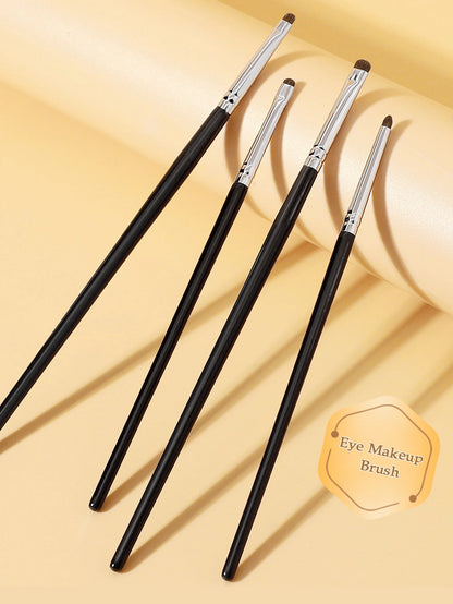 1 Set Of 4 Black Eye Detail Makeup Brushes Pony Hair Precision Eye Shadow Lying Silkworm Brightening Eyeliner Applicator Small Beauty World Shop