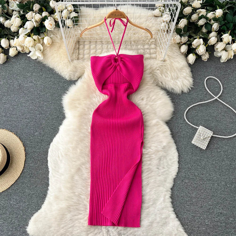 YuooMuoo Chic Fashion Sexy Package Hips Split Knitted Summer Dress 2025 Women Slim Elastic Bodycon Party Dress Streetwear Outfit Beauty World Shop