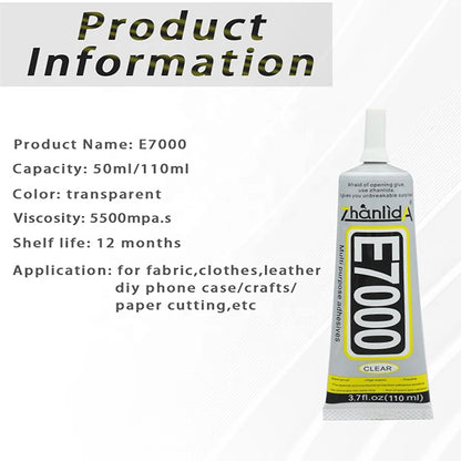 E7000 Glue Clear Contact DIY Cloth Fibre Fabric Adhesive Multipurpose for Wedding Dress Leather Bag Diamond Glass Beauty World Shop