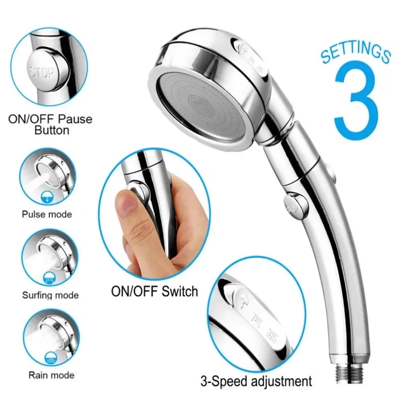 New 3 Modes Adjustable Bath Shower Head High Pressure Rain Water Saving Luxury Home Hotel Sprayer Faucet Bathroom Shower Head Beauty World Shop