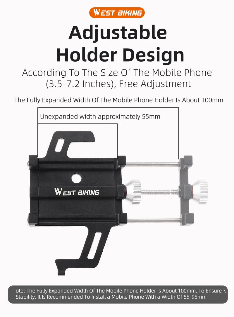 WEST BIKING Bicycle Mobile Phone Holder 360° Rotatable  Aluminum Alloy Phone Holder Five Claws Adjustable MTB Road Bike Bracket Beauty World Shop