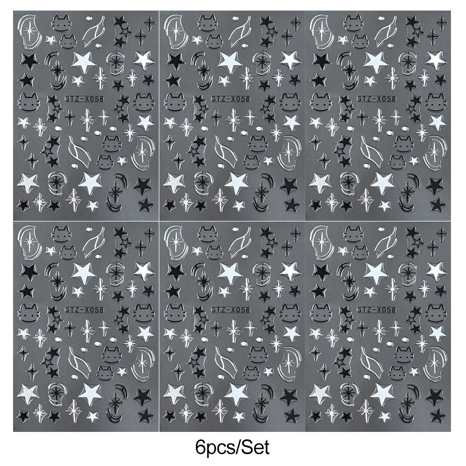 Black Silver Cat Animals Nail Sticker Decals Y2K Charms Cute Dog Cartoon Adhesive Sliders Foils For Manicure Nail Art Decoration Beauty World Shop