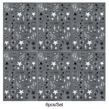 Black Silver Cat Animals Nail Sticker Decals Y2K Charms Cute Dog Cartoon Adhesive Sliders Foils For Manicure Nail Art Decoration Beauty World Shop