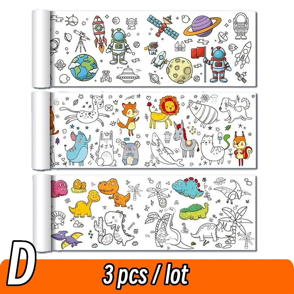 90cm Animal Canvas Children's Drawing Roll DIY Coloring Paper Roll Color Filling Graffiti Paper-cut Painting Educational School Beauty World Shop