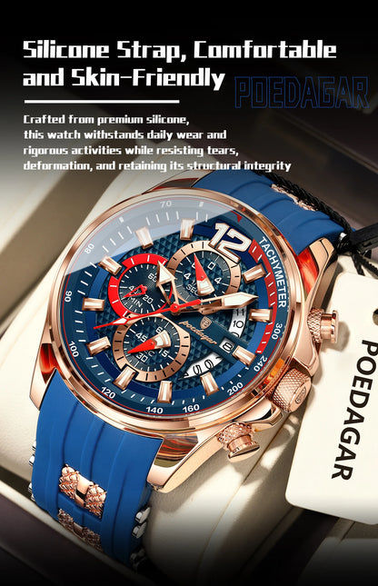 POEDAGAR Luxury Watch For Men Date Chronograph Luminous Waterproof Silicone Male Watch Fashion Sports Quartz Men's Watches Reloj Beauty World Shop