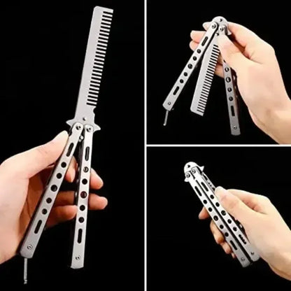 Stainless Steel Foldable Comb for Butterfly Knife Practice Training Beard Moustache Styling Tool Hairdressing Salon Brush Beauty World Shop