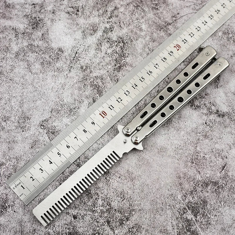 Foldable Comb Stainless Steel Practice Training Butterfly Knife Comb Beard Moustache Brushe Salon Hairdressing Hair Styling Tool Beauty World Shop