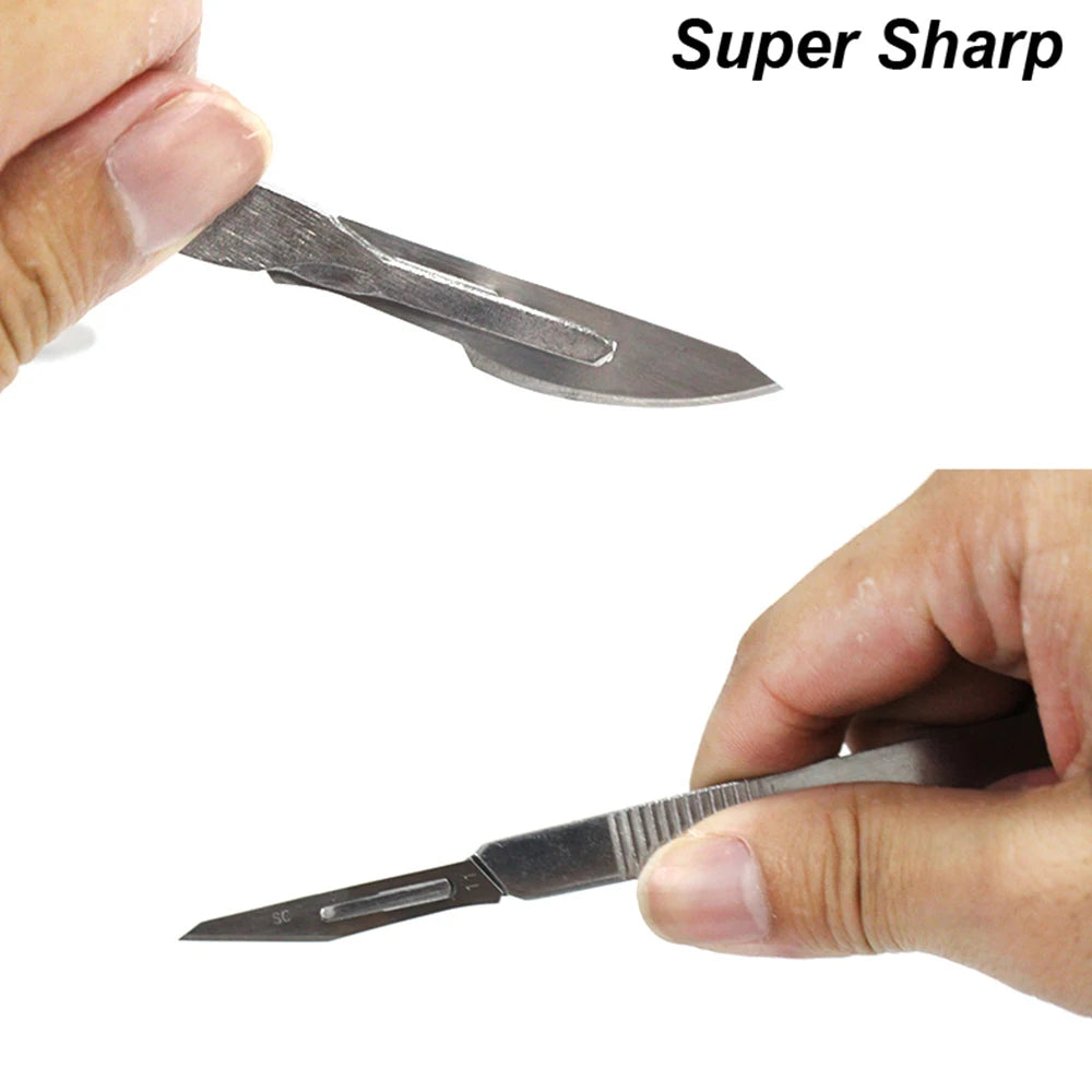 11 23 Scalpel Blade Set Metal Handle Stationery Steel Precision Craft Knife Cutter Wood Carve Stencil Box Open DIY Surgical Tool Beauty World Shop