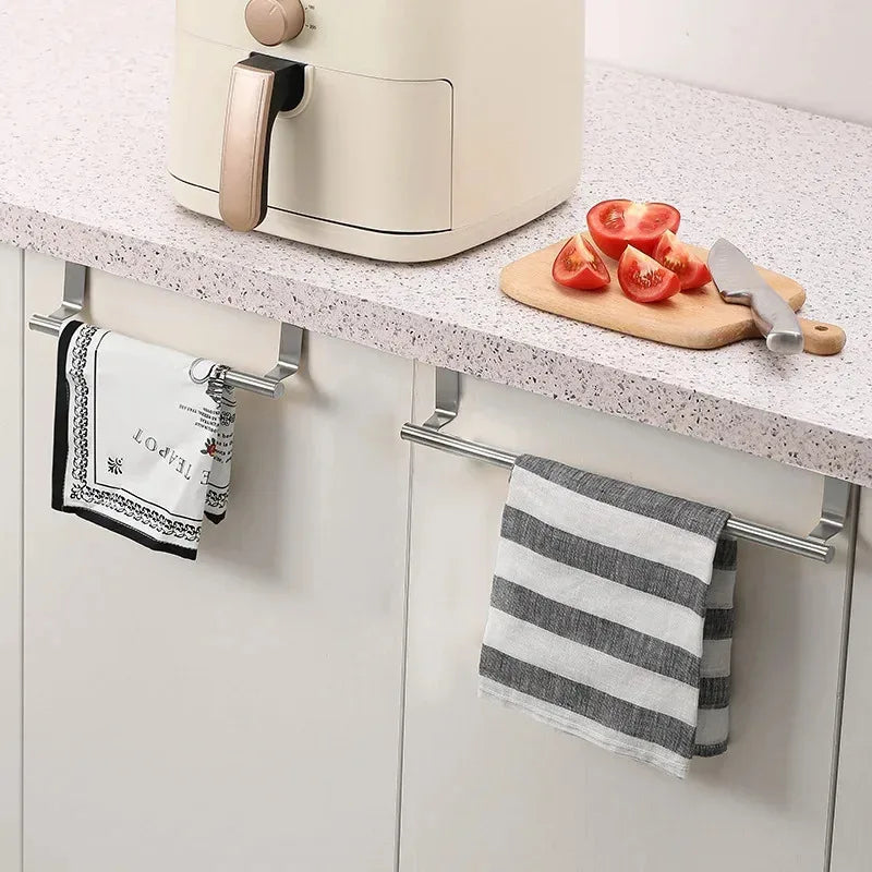1Pcs Towel Rack Over Door Towel Bar Hanging Holder Stainless Steel Bathroom Kitchen Cabinet White Black Towel Rag Shelf Hanger Beauty World Shop