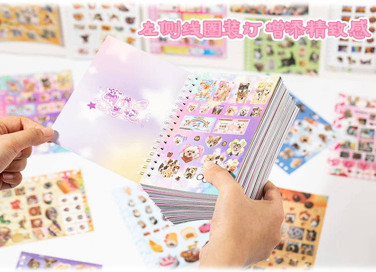 Cute Pets Theme Sticker Book 30 Sheets/Bag with Ring Binding for Scrapbooking DIY Collage Material Background Decoration Beauty World Shop
