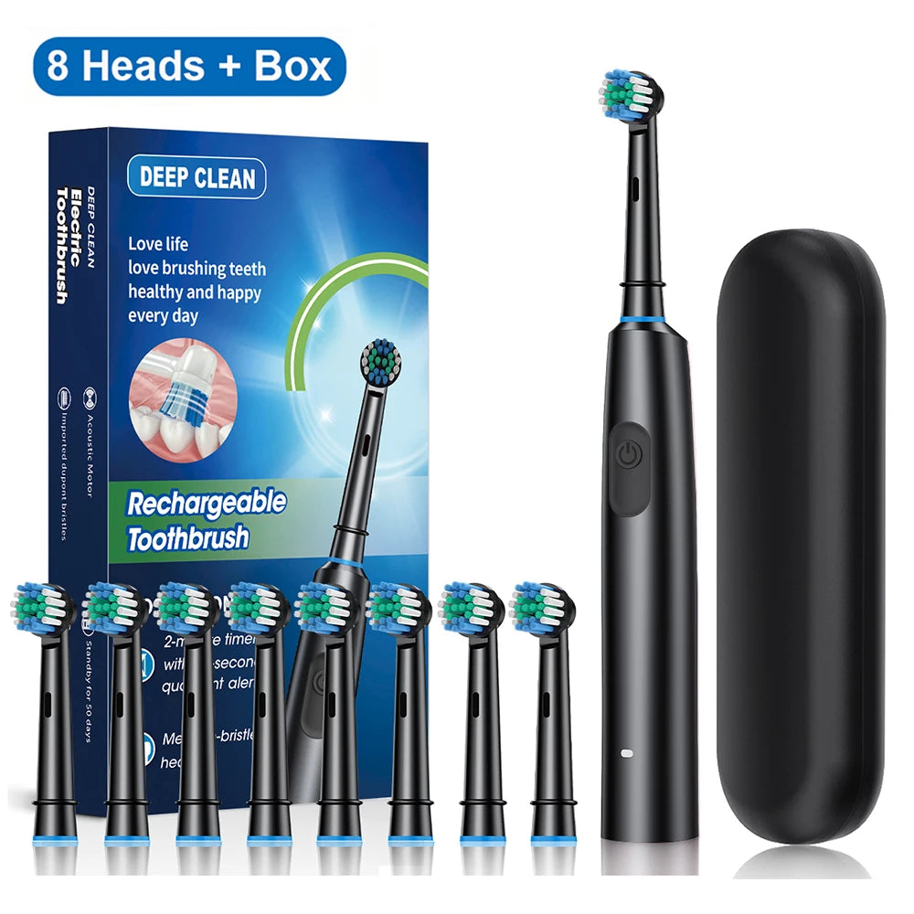 Electric Toothbrush Rotary Rechargeable Electric Toothbrush for Adults Rotating Electric Toothbrushes with 8 Soft Brush Heads Beauty World Shop