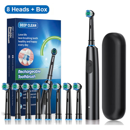 Electric Toothbrush Rotary Rechargeable Electric Toothbrush for Adults Rotating Electric Toothbrushes with 8 Soft Brush Heads Beauty World Shop