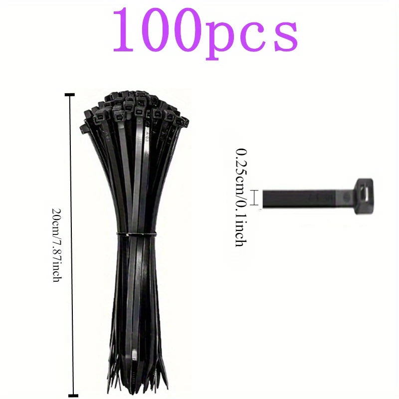 100pcs Black Cable Ties High Tensile Strength, Uv Resistant, Self-Locking For Home & Office Cord Management Beauty World Shop