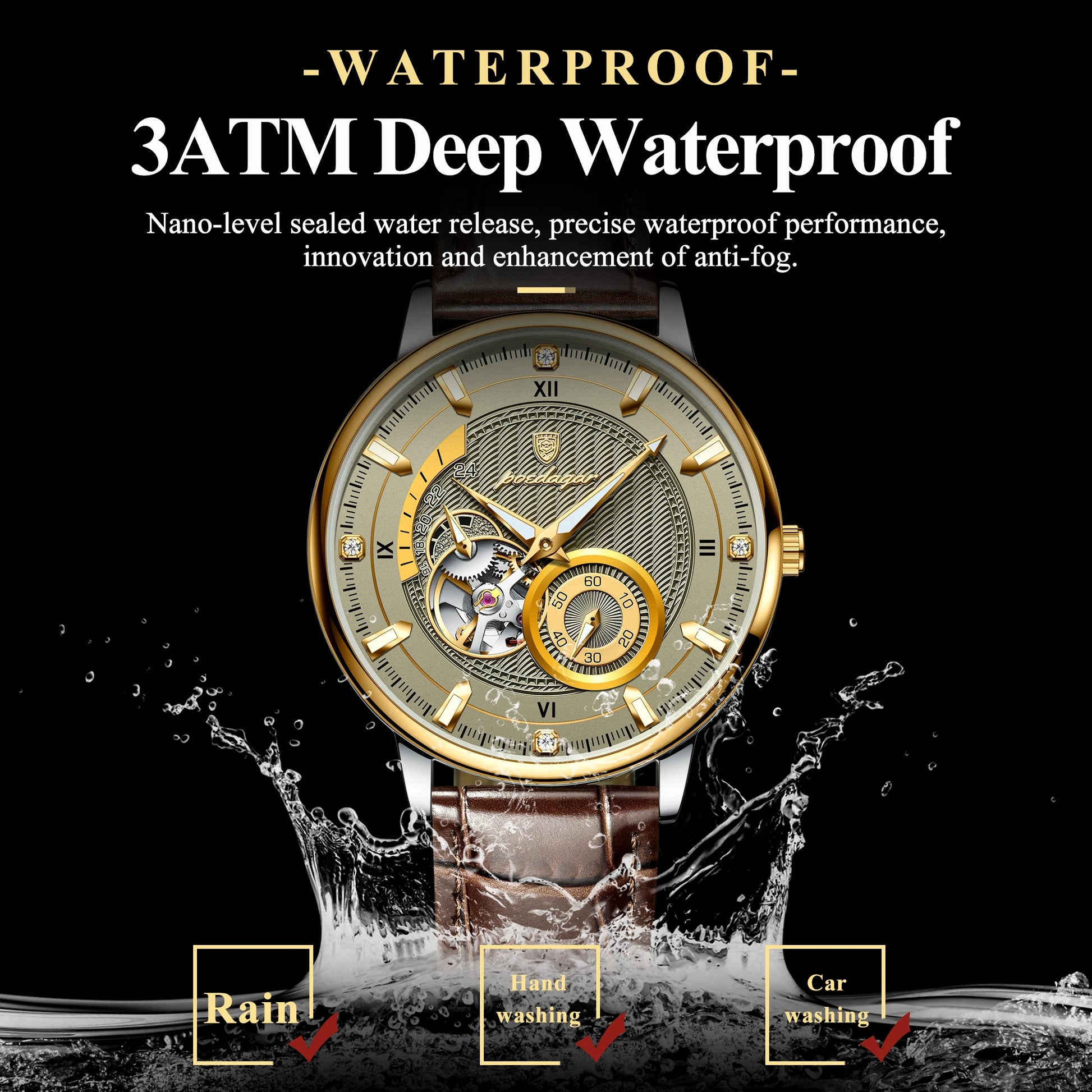 POEDAGAR Fashion Business Men Watch Waterproof Luminous Hollow Tourbillon Male Clock Automatic Mechanical Leather Men's Watches Beauty World Shop