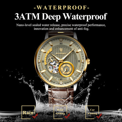 POEDAGAR Fashion Business Men Watch Waterproof Luminous Hollow Tourbillon Male Clock Automatic Mechanical Leather Men's Watches Beauty World Shop