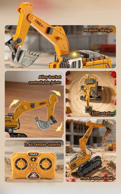ZWN 1:64 RC Model Car 2.4G Remote Control Excavator Dump Truck Forklift Alloy Plastic Simulation Construction Vehicle Kids Toy Beauty World Shop