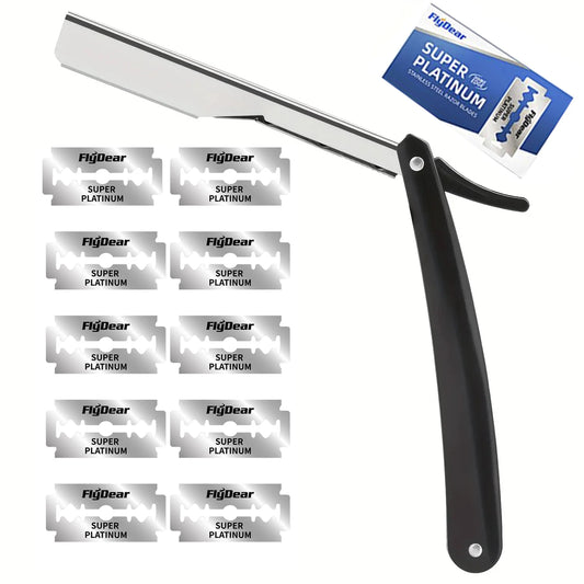 Professional Manual Shaver Straight Edge Stainless Steel Sharp Barber Razor Folding Shaving Beard Cutter with 1/10/20 pcs Blades Beauty World Shop