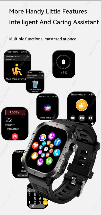 New Military GPS Smart Watch Men Flashlight Compass Waterproof Outdoor Sports Tracker Bluetooth Calls Smartwatch For Android IOS