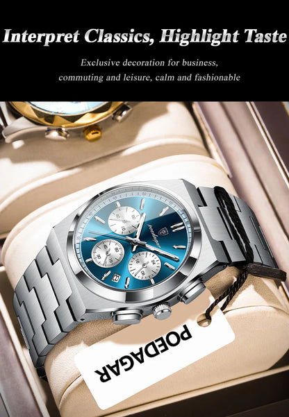 POEDAGAR Fashion Man Watches Chronograph Date Stainless Steel Casual Men Wristwatch Waterproof Luminous Men's Quartz Watch Reloj Beauty World Shop