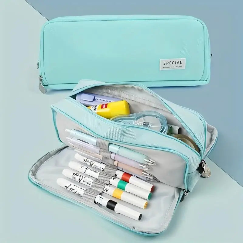 Pencil Case Large Space Storage 3 Compartment Pouch Double Side Opened Student Stationery Desk Organizer School Supplies Beauty World Shop