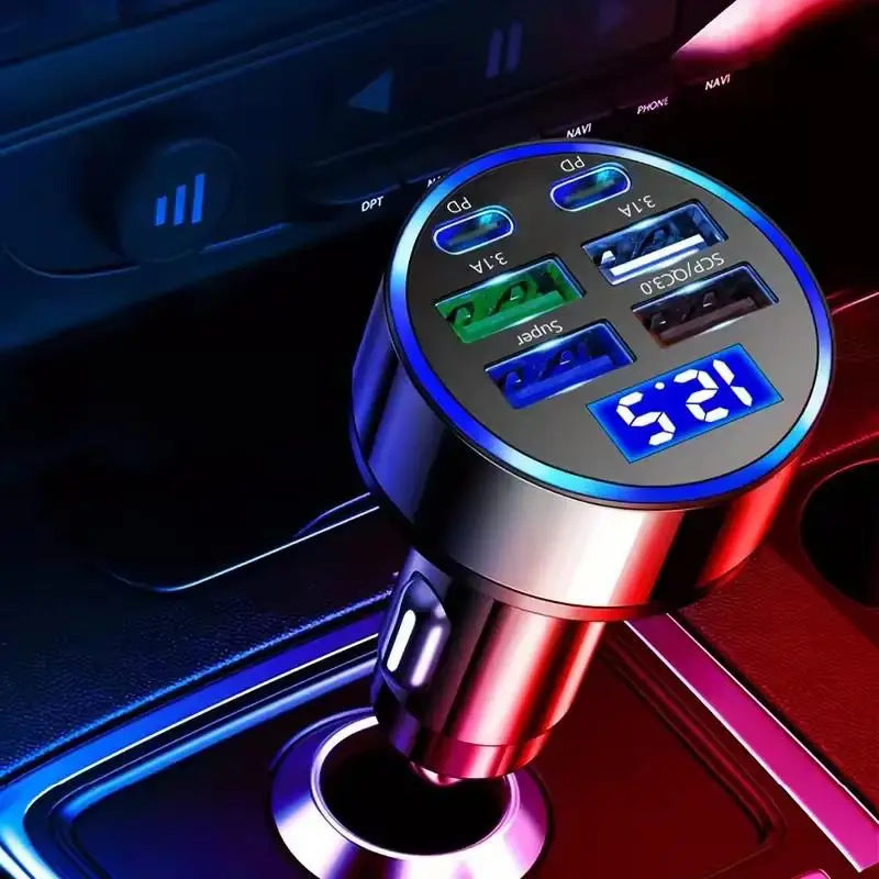 300W PD Car Charger QC3.1 Fast Charge 4USB+2PD ports Car Cigarette Lighter Plug Car Charger Flash Charge with Digital Display Beauty Trend Shop