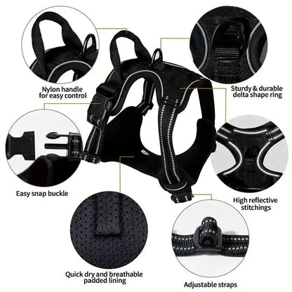 Service Dog Harness Front Clip Heavy Duty Reflective Easy Control Handle for Large Dog Walking，Easy to Control for Small Medium