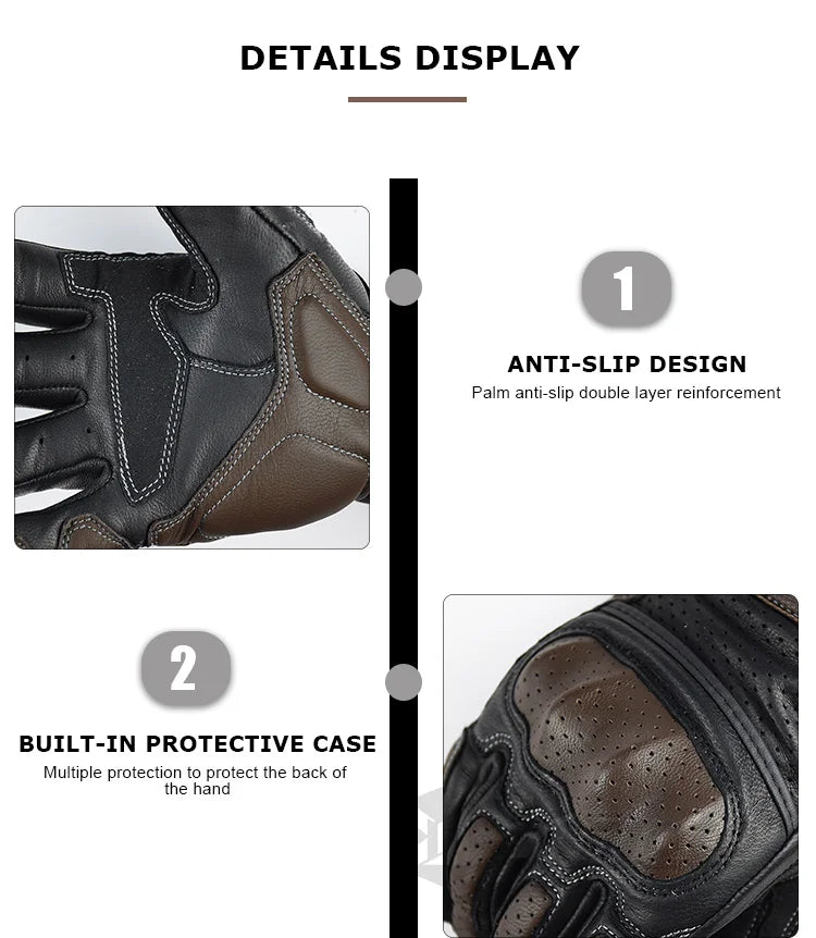 With CE Approved Summer Retro Perforated Leather Motorcycle Gloves Men Women Full Finger Motocross Dirt Biker Glove Guantes Moto Beauty World Shop