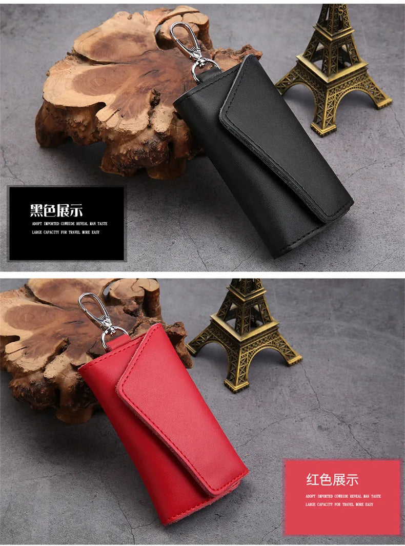 New Genuine Leather Keychain Men Key holder key organizer Pouch Car Key pouch Wallet Housekeeper Key Case Mini Card Bag Beauty World Shop