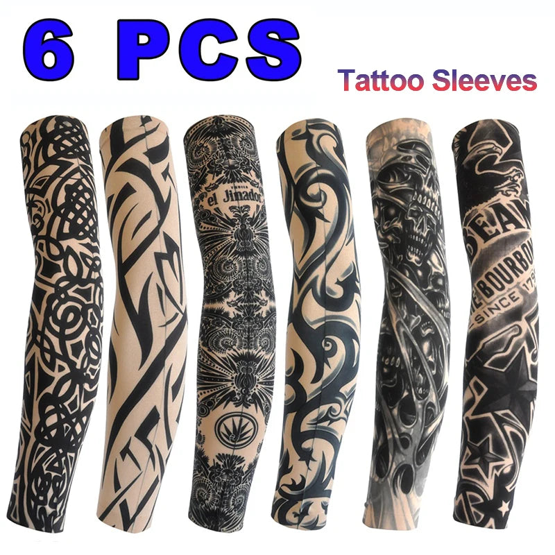 6 PCS Tattoo Sleeves Unisex Summer Cycling Sun Protection Arm Covers Beach Driving Fishing Breathable Nightclub Elastic Sleeves Beauty World Shop