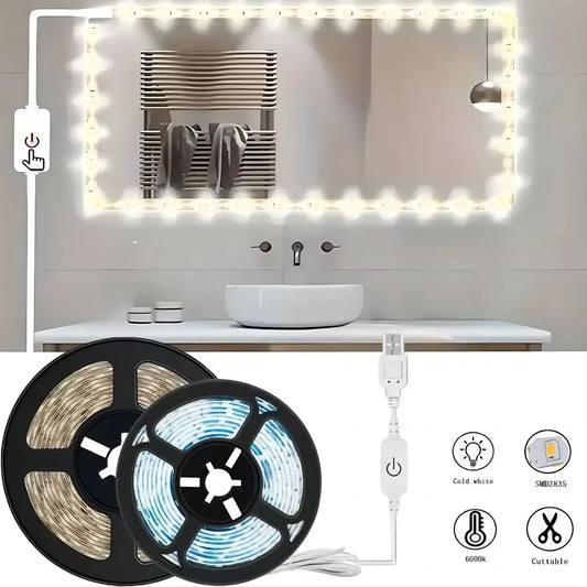 5V 2835 LED Strip Light Touch Sensor Switch Dimmable USB Flexible LED Tape Ribbon Light For Mirror Cabinet Stair Decor Lighting Beauty World Shop
