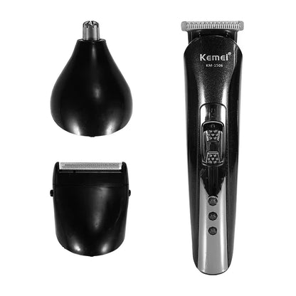Kemei KM-1506 3 in 1 Electric Hair Clipper USB Charging Shaver Rechargeable Nose Hair Trimmer Professional Shaving Machine Beauty World Shop