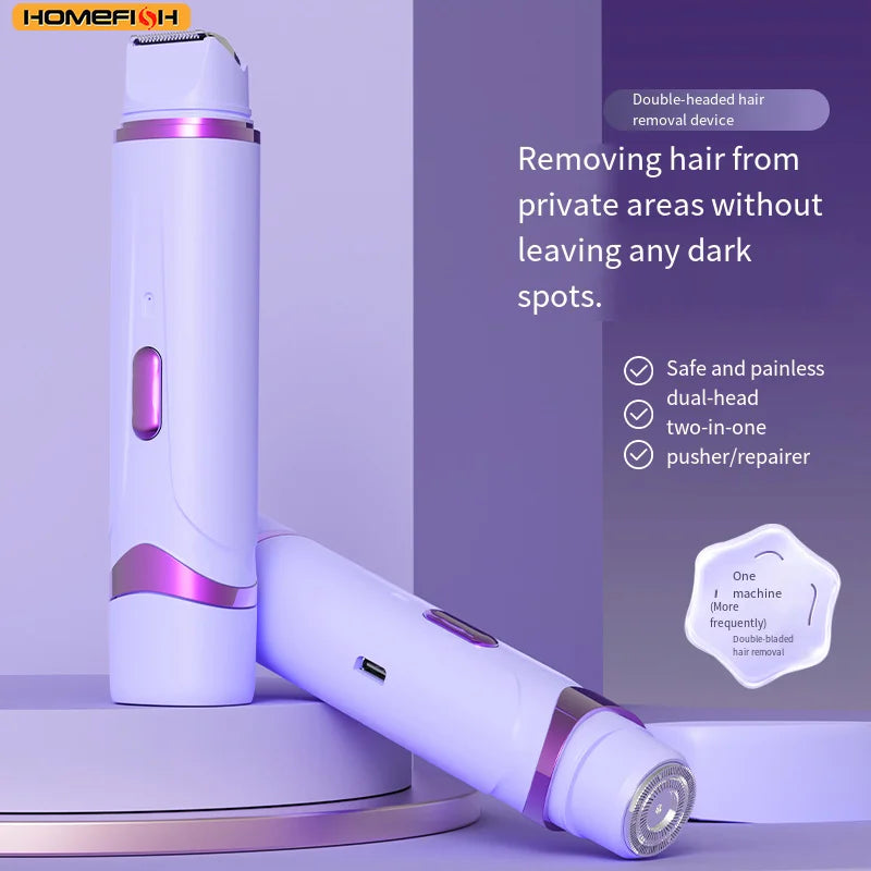 HOMEFISH 2in1 Electric Razor for Women Painless Hair Removal Rechargeable Body Mustache Epilator Shaver Beauty World Shop