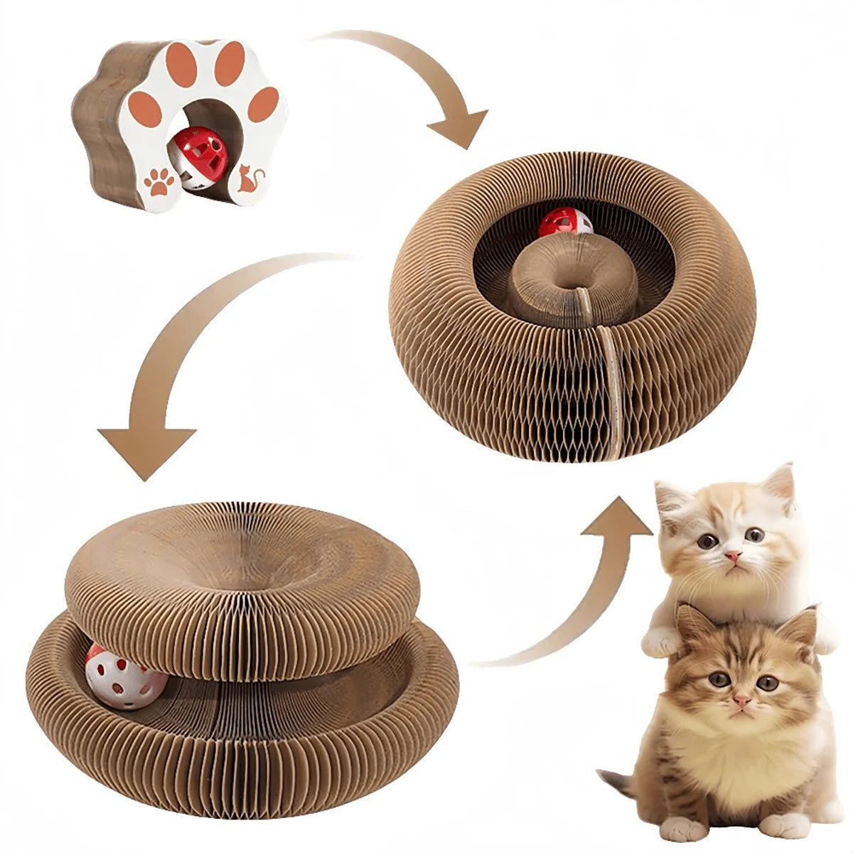 Foldable Cat Scratcher with Bell & Catnip - Multi-Level Cardboard Toy for Kittens, Durable Claw Sharpener Beauty World Shop