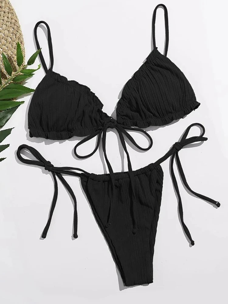 New 2025 Sexy Swimsuit Pit stripe Bikini Women Swimwear  Bathing Suits Push Up Biquinis Bandage Beachwear Solid Bikini Sets Beauty World Shop