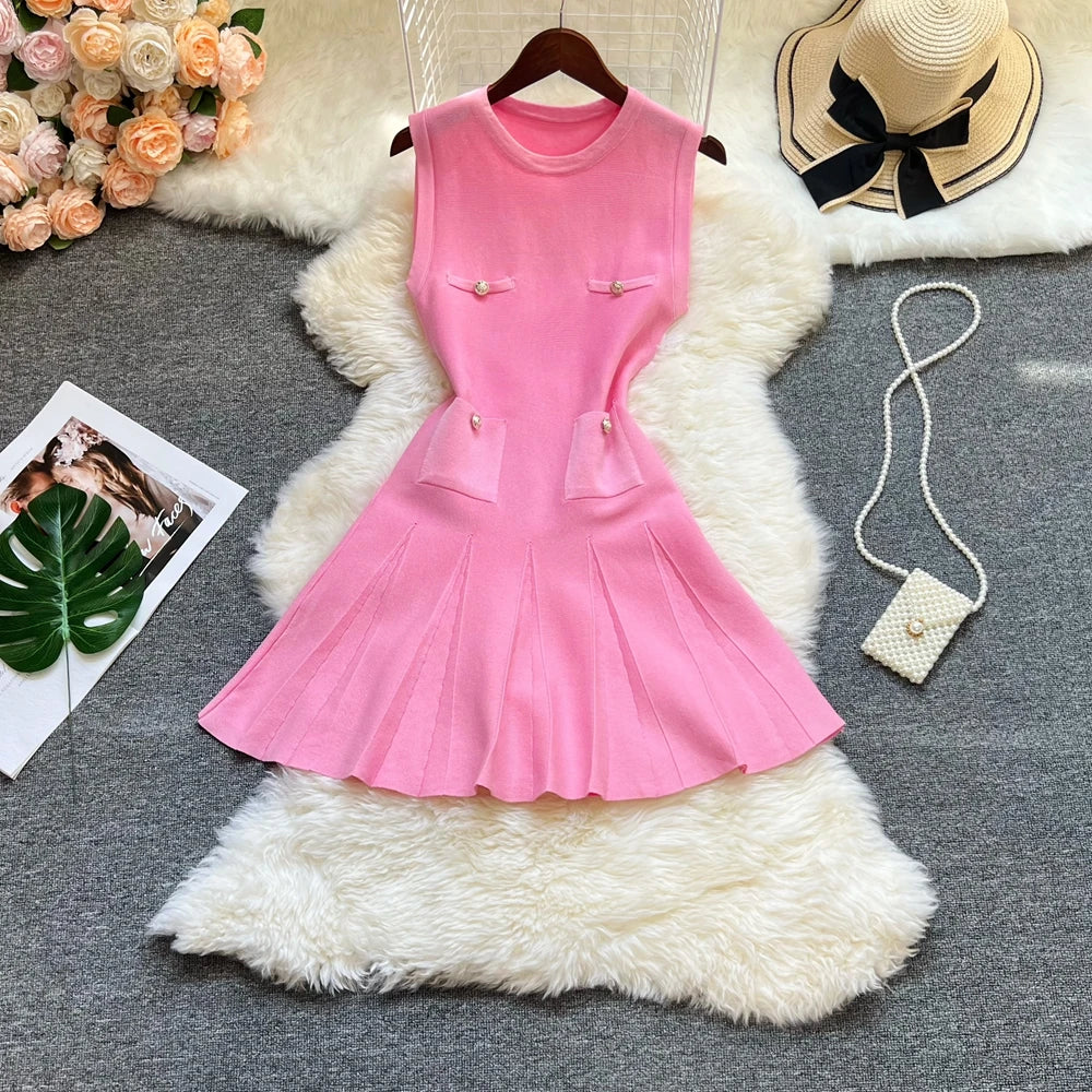 YuooMuoo Chic Fashion 2026 Summer Pleated Short Dress Women O-neck Slim Waist A-line Party Dress Streetwear Lady Outfits Vestido Beauty World Shop