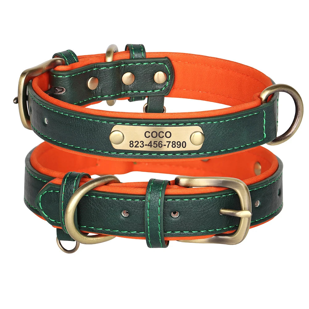 Custom ID Name Dog Collar PU Leather Dogs Collars Adjustable Pet Necklace Padded for Small Medium Large Dogs Pug Free Engraving