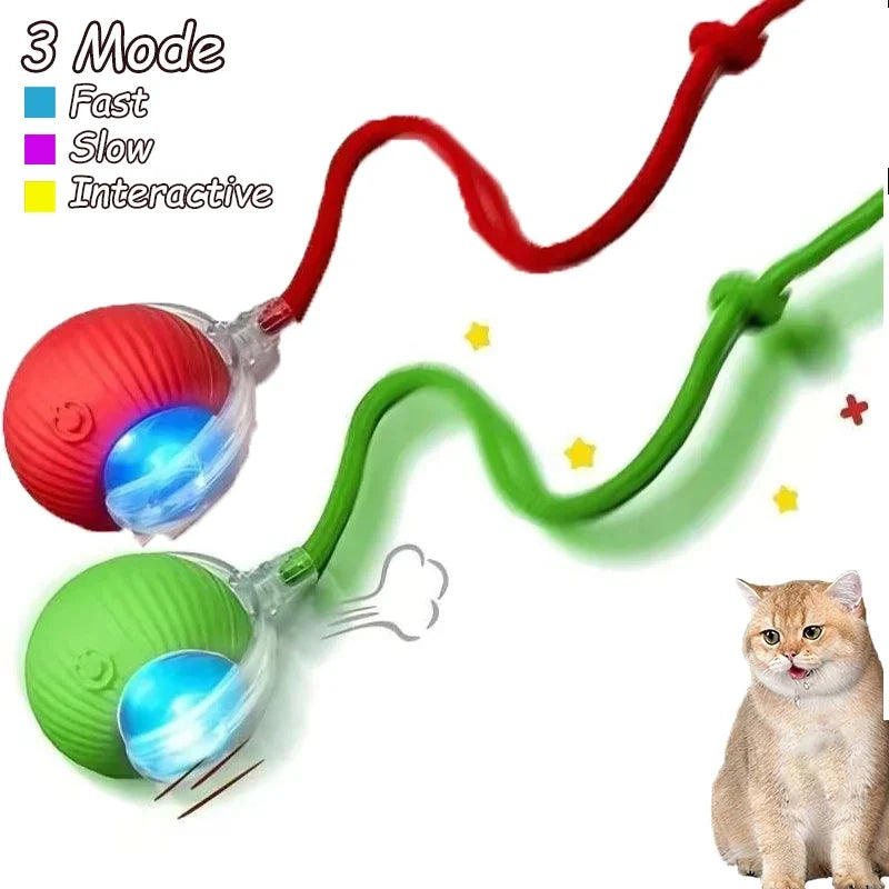 1~2Pcs Cat Interactive Ball Toys Automatic Rolling Ball Faux Tail Rechargeable Smart Pet Electric Toy Cat Training Imitate Mouse